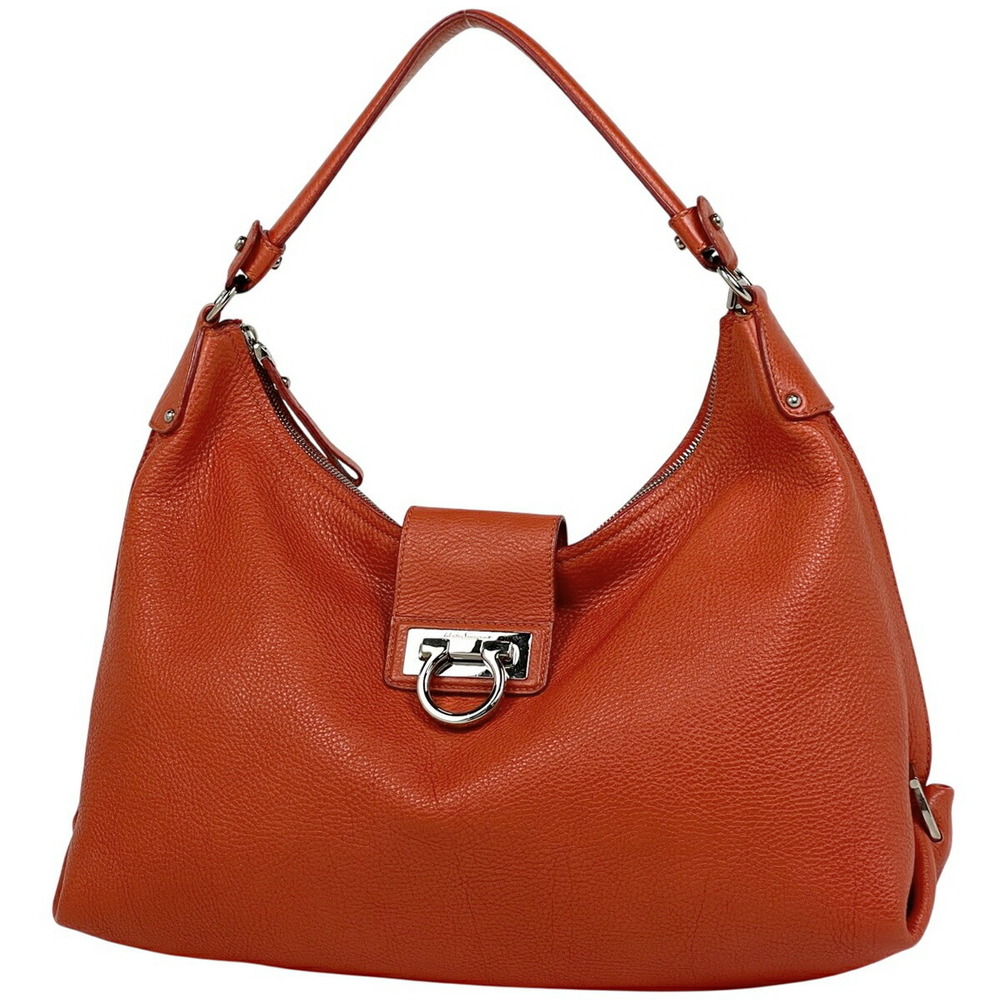 Salvatore Ferragamo Gancini Shoulder Bag Hobo Leather Red